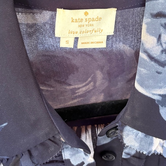 Kate Spade- Night shade rose sheer blouse black blue floral - Picture 8 of 9
